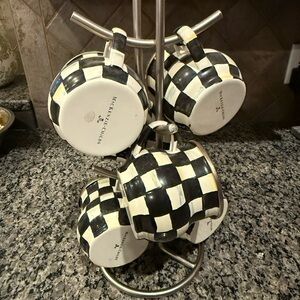 MacKenzie-Childs Black and Cream Checkered Mug Set of 6